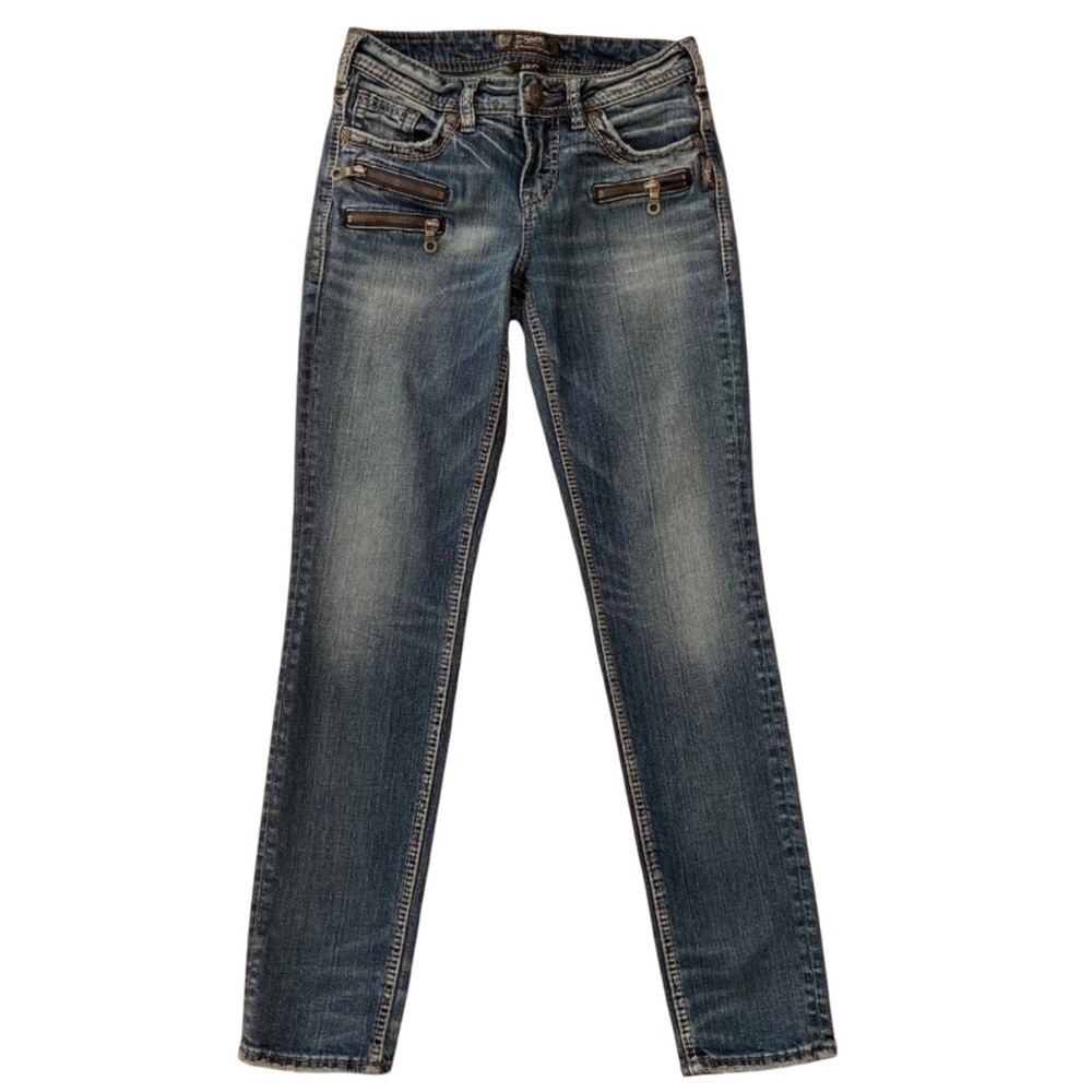 Silver Jeans Co. Aiko High Pencil Skinny Jeans size 27 Blue Denim Zipper details